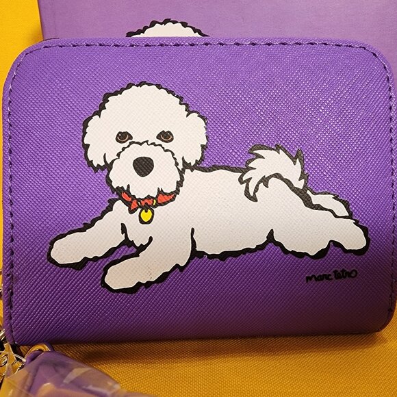Marc Tetro Bichon Frise Purple Dog Wallet Cardholder Wristlet NEW - Picture 6 of 9